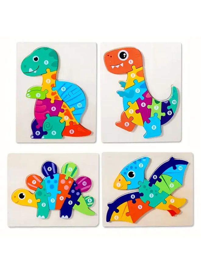 4 Piece Set Wooden Dinosaur Puzzle Toys 6 Designs Educational Gift - Image 1